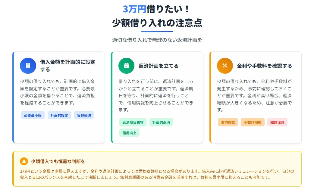 審査なしで3万円を借りる方法_少額借り入れの注意点